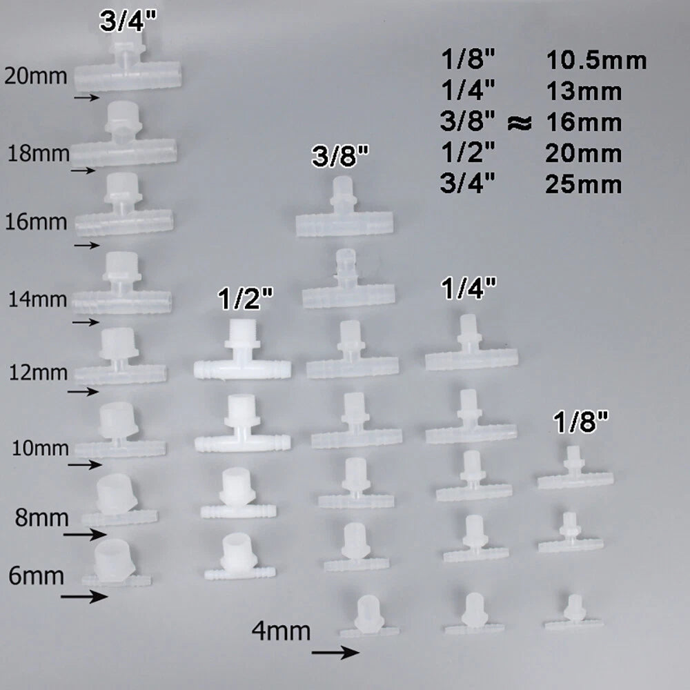 Hosetail Tee Connector Fittings T-Piece Barbed Male BSP 1/8"-3/4" Air Water Fuel