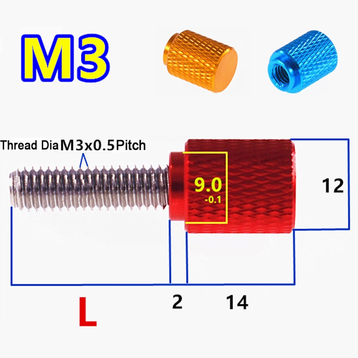 M3 High Knurled Thumb Screws – Aluminum Head + Stainless Steel Thread, Hand Twist Flat Grip (5‑100mm, 5 Colors) - HomeDIYer