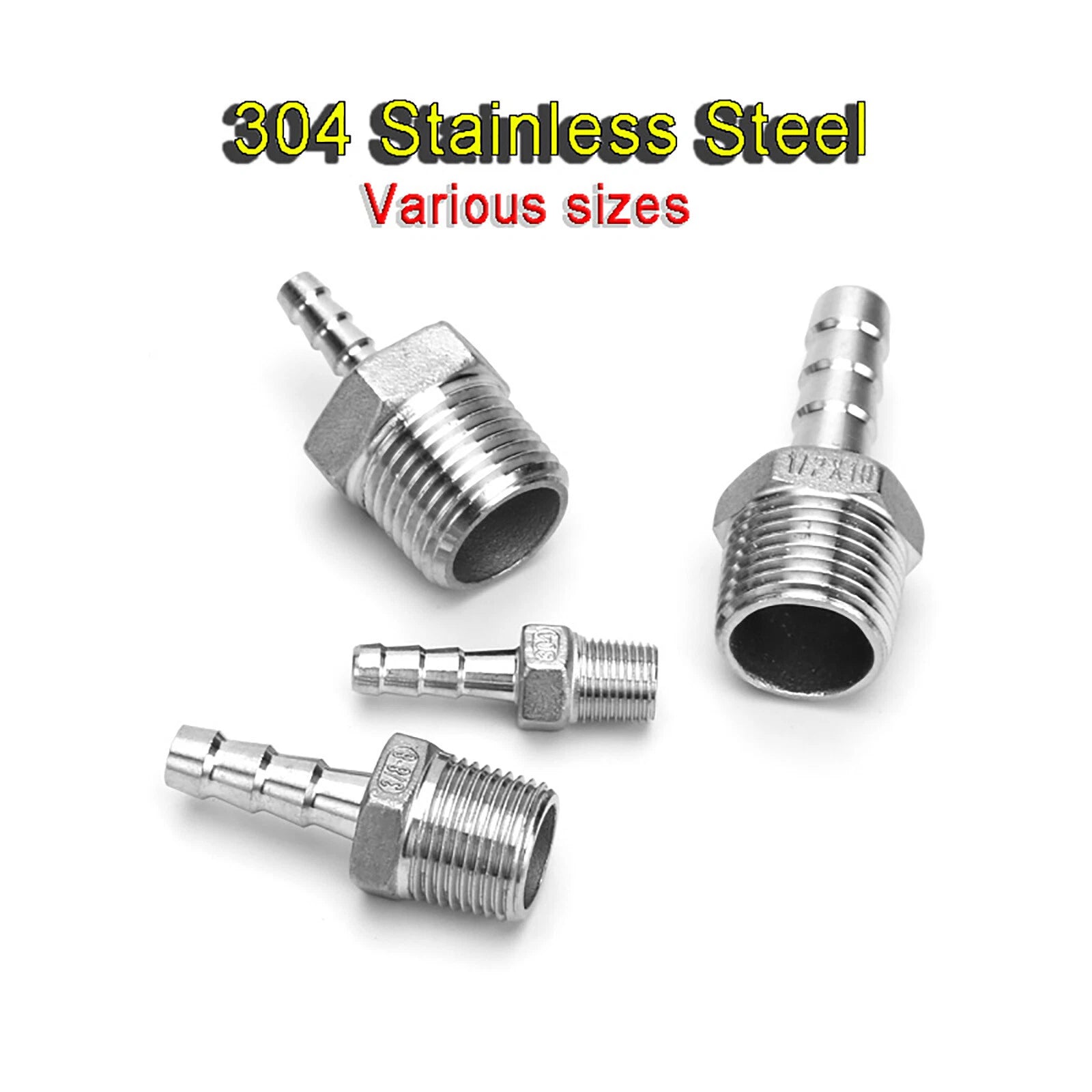 304 Stainless Steel BSP Hose Tail Barb Fittings — 1/8" to 2" Thread