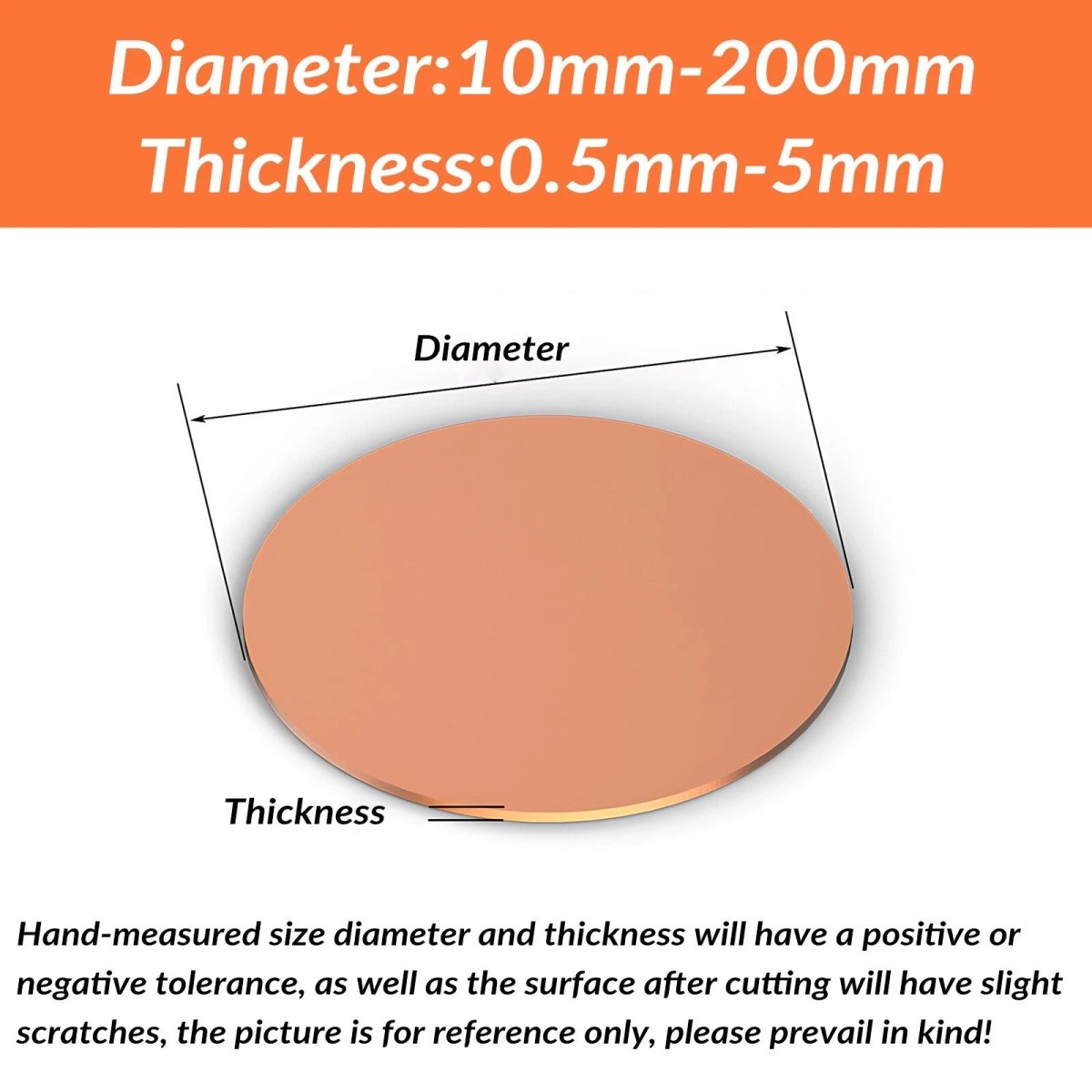 T2 Solid Pure Copper Discs Blanks Round Plate Metal Sheet 0.5 0.8mm - 5mm Thick - HomeDIYer