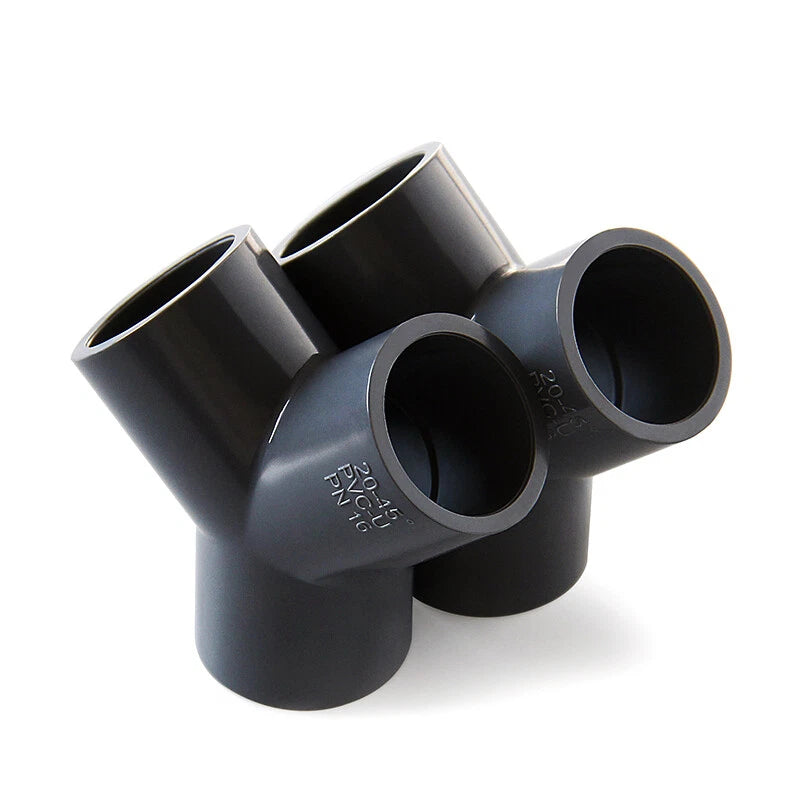 PVC Pipe Fittings Y-Shape Wye Connector Adapter Solvent Weld ID 20mm - 63mm Grey
