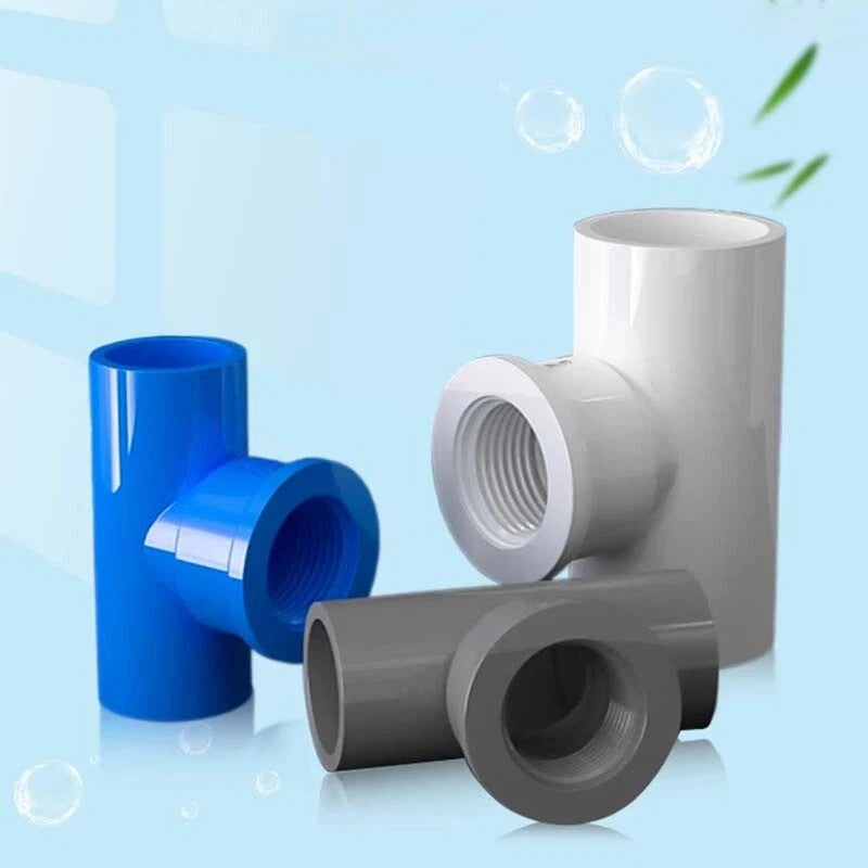 Tee Pipe Connector Female Thread PVC Fittings T Type 3 Way Adaptor 20mm-63mm