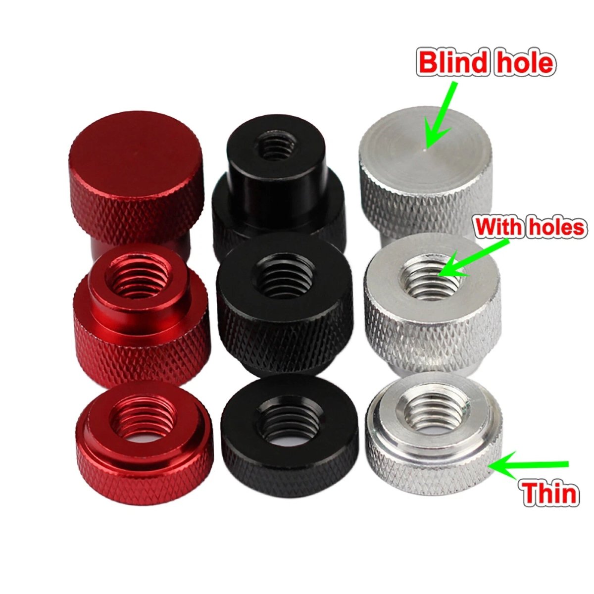 1/4" Knurled Thumb Screws & Thumb Nuts – Aluminum + Stainless, Red Black Silver, Camera & PC - HomeDIYer