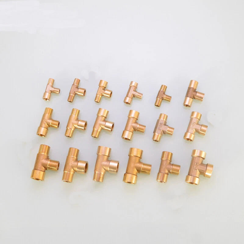 Brass Tee Pipe Fittings – NPT Thread, 1/8" to 2", M/F Configurations