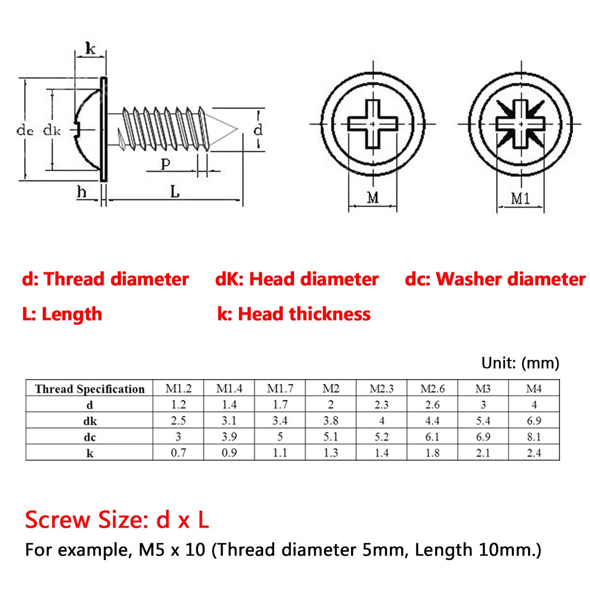 Phillips Flange Pan Head Self‑Tapping Screws – M1.2–M4, Black Zinc Plated Steel