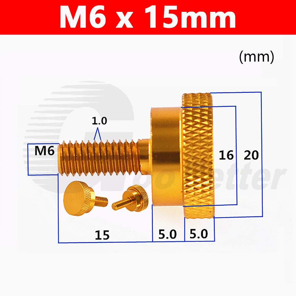 M6x15mm Aluminum Knurled Thumb Shoulder Screws Hand Grip Bolts Anodised 10 Color