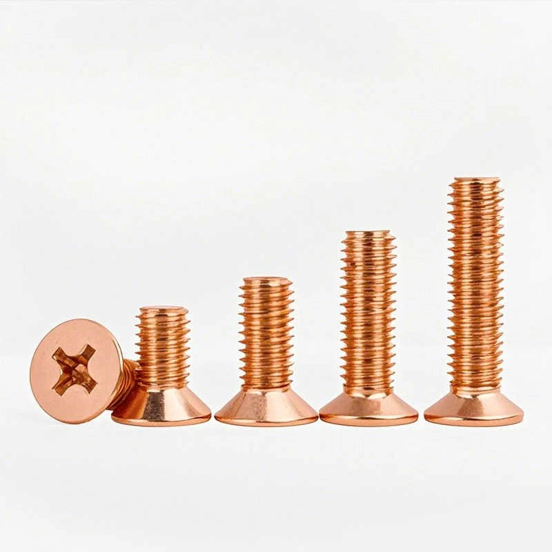 Pure Copper Phillips Countersunk Machine Screws – M2 M2.5 M3 M4 M5 M6 M8 M10 (T2, Full Thread)