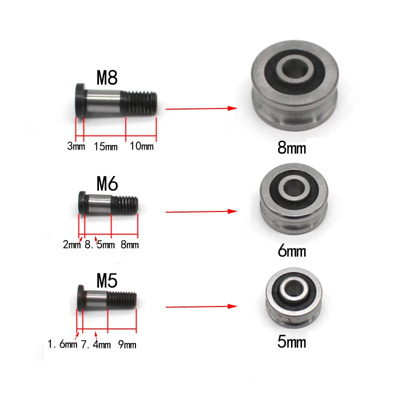 3-8mm Metal Pulley Wheel U/V Grooved Sealed Ball Bearings Rope Wire Guide Roller