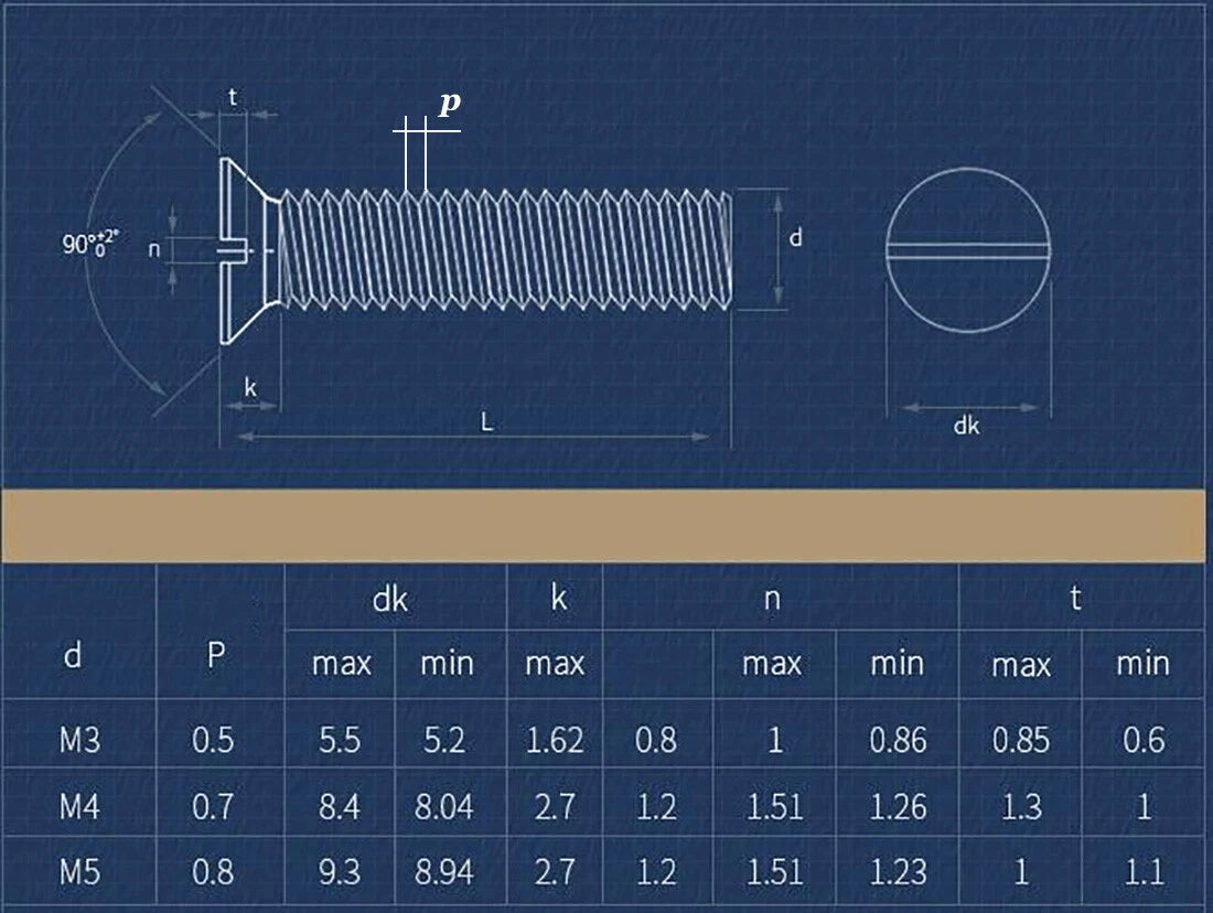 M3 M4 M5 Flat Head Slotted Machine Screws — 304 Stainless Steel Countersunk