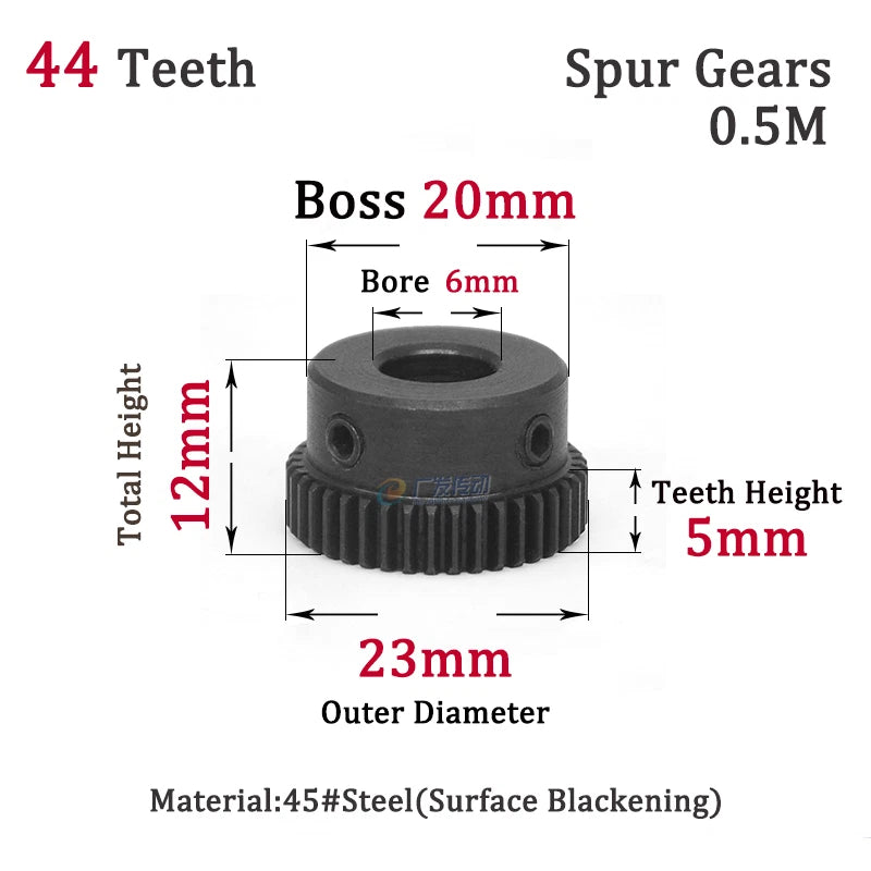 0.5 Mod 44T Spur Gears Steel Pinion Gears Metal Spur Transmission Gear 45 Steel