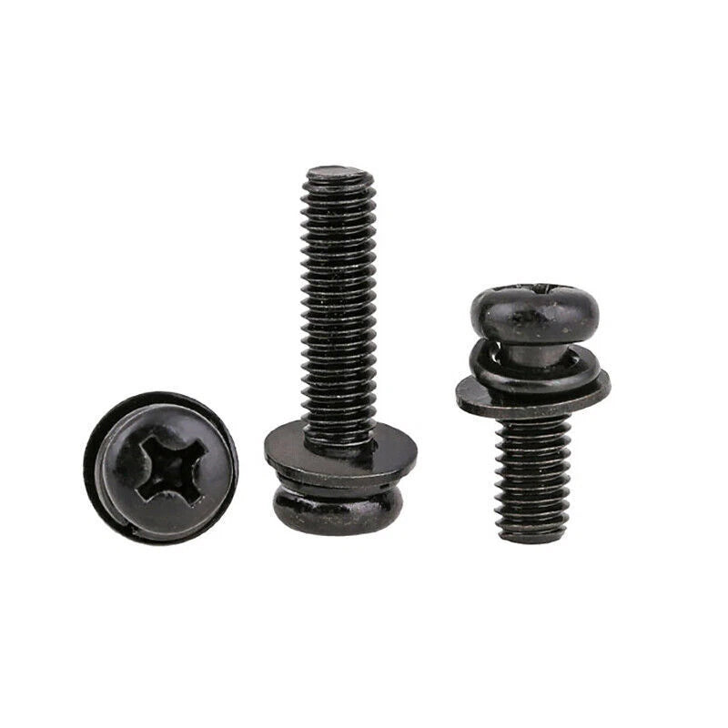 Phillips Pan Head Screws with Washer Black Zinc M5 M6 M8 Metric Machine Bolts