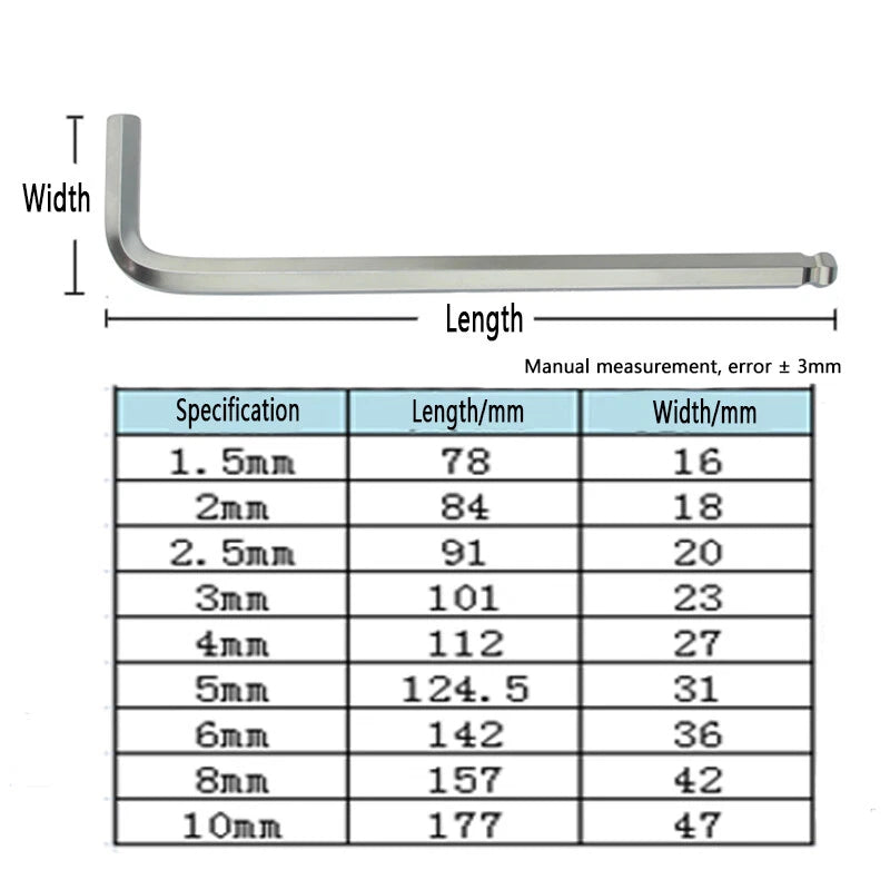 Extra Long Metric Allen Key Hexagon Hex Ball End Wrench Hand Tools 1.5mm - 10mm