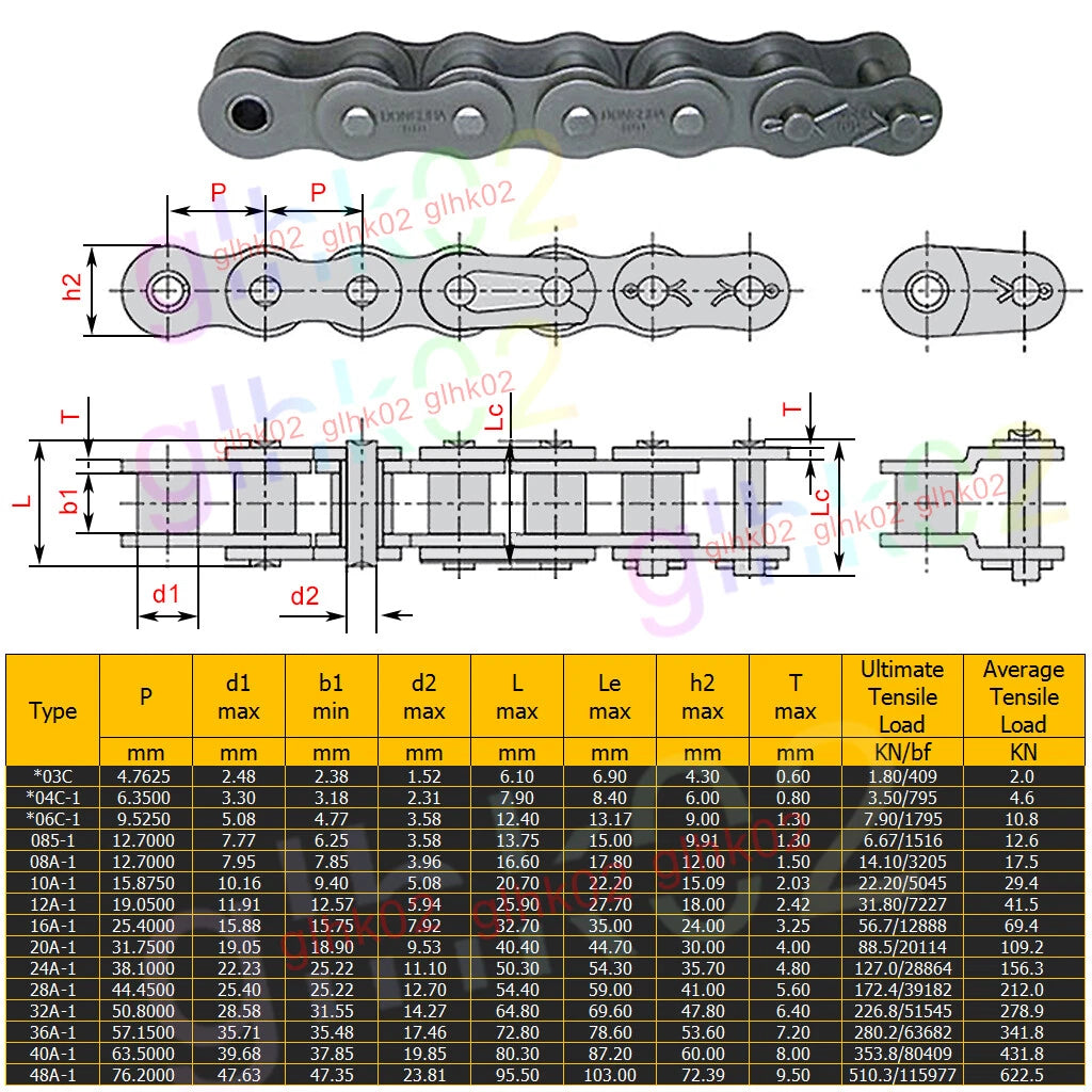 Simplex Roller Chain Crank Links Bushing Chains Carbon Steel 06B 06C 10A 12A 16A