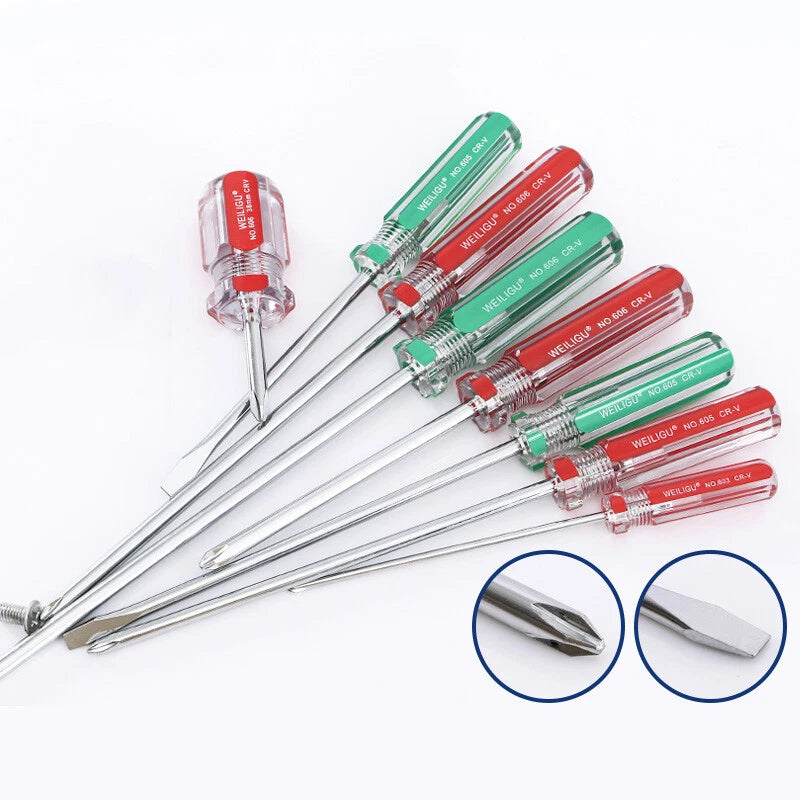 Phillips/Slotted Screwdriver Set Magnetic Tip Extra Long Plastic Handle Φ3 5 6mm