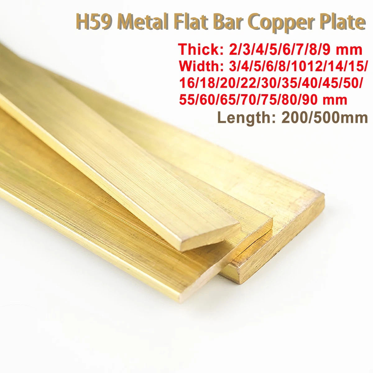 Brass Sheet Plate L200/500mm Metal Flat Bar Copper Plate Thick2-9mm Width 8-60mm