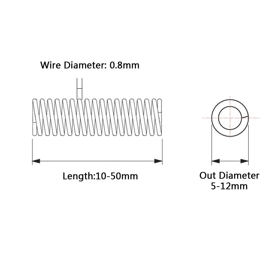 0.8mm Wire Dia Compression Spring 5-12mm Outer Dia 10-50mm Long Stainless Steel