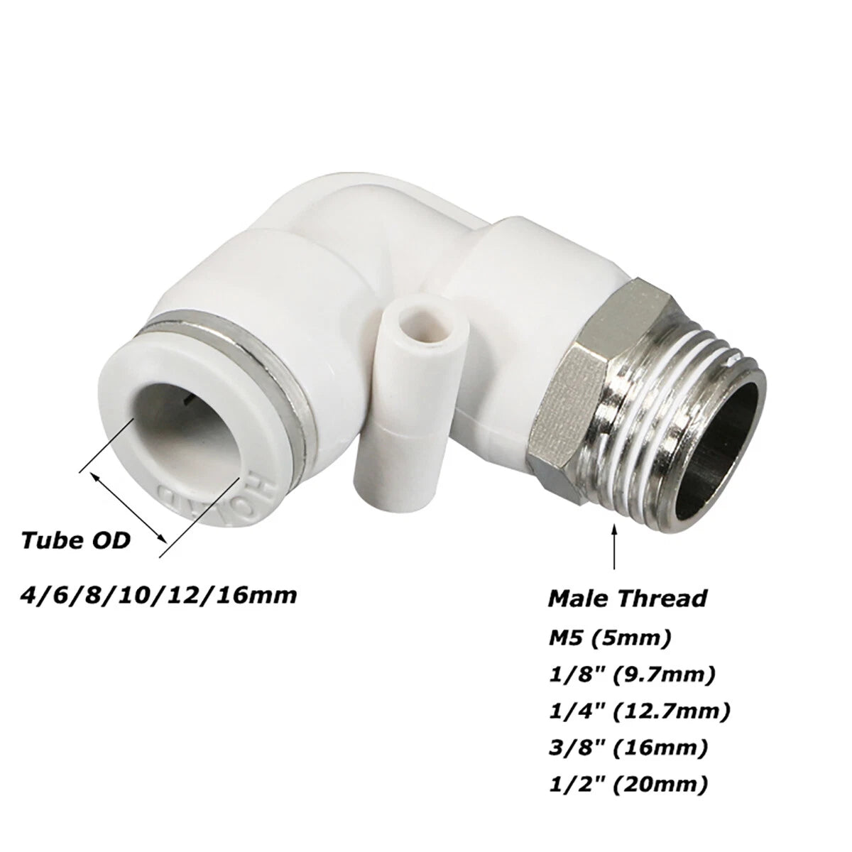 Pneumatic Male 90° Elbow Push-In Fitting | Tube OD 4–16mm Air Hose Connector