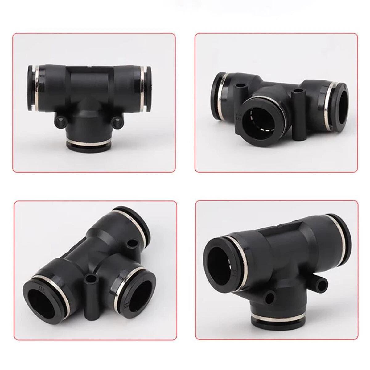 Nylon Pneumatic Tee 3-Way Push Fit Connector — 4mm to 16mm Inline Hose Fitting