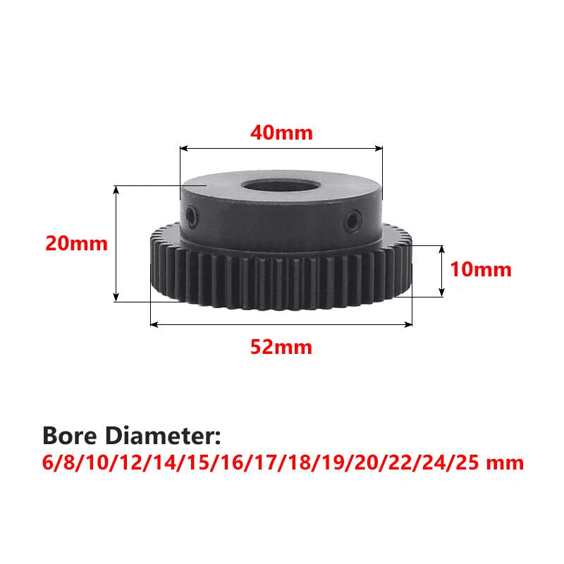1 Mod 50 Teeth Spur Gear Motor Gears with Set Screws Black Oxide Carbon Steel