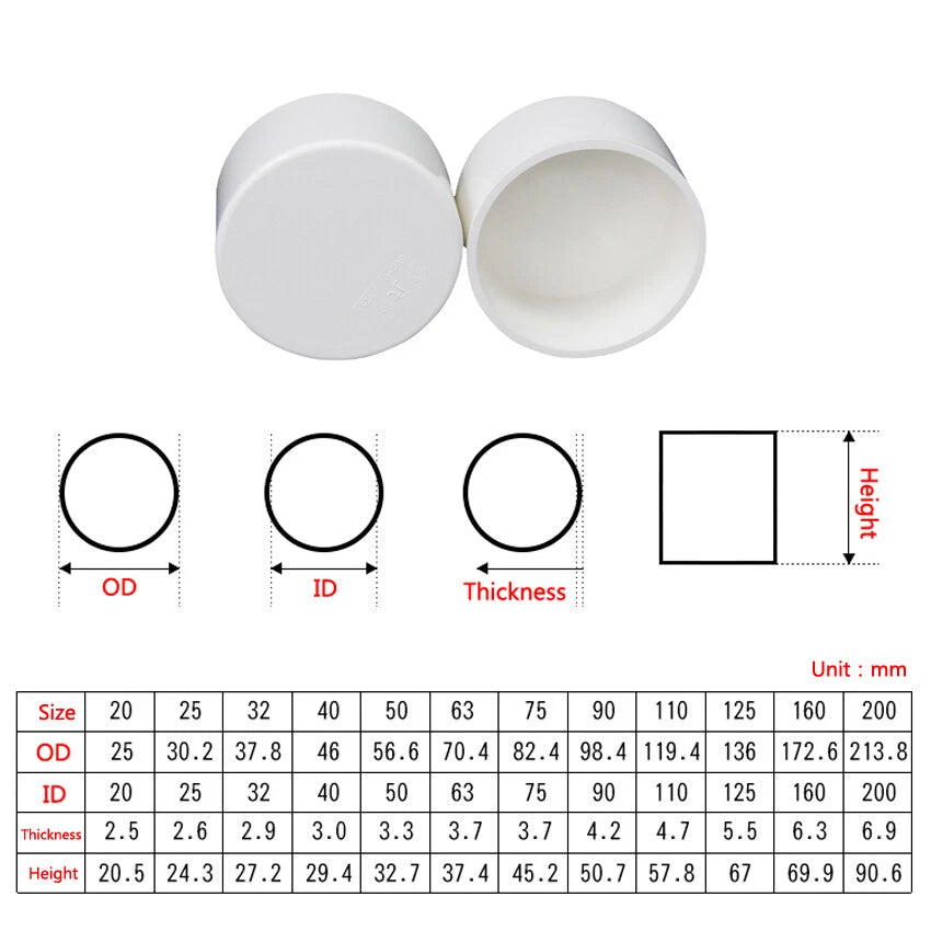 PVC Water Supply Pipe Cap Stop End Lock Fittings I.D 20mm-200mm Solvent Weld