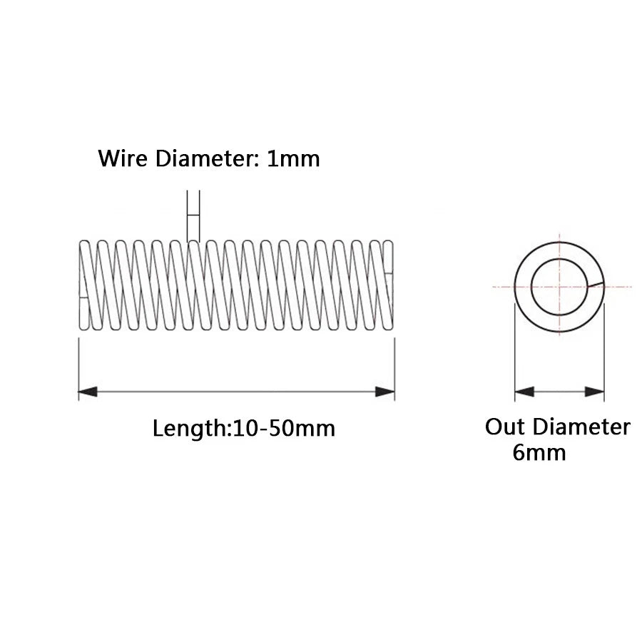1mm Compression Spring 6mm OD 10-50mm Length Various Sizes Stainless Steel