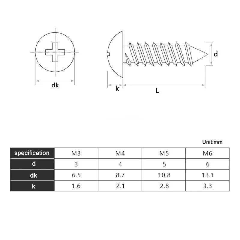 Big Flat Head Phillips Self Tapping Screws – 316 Stainless Steel, M2–M6