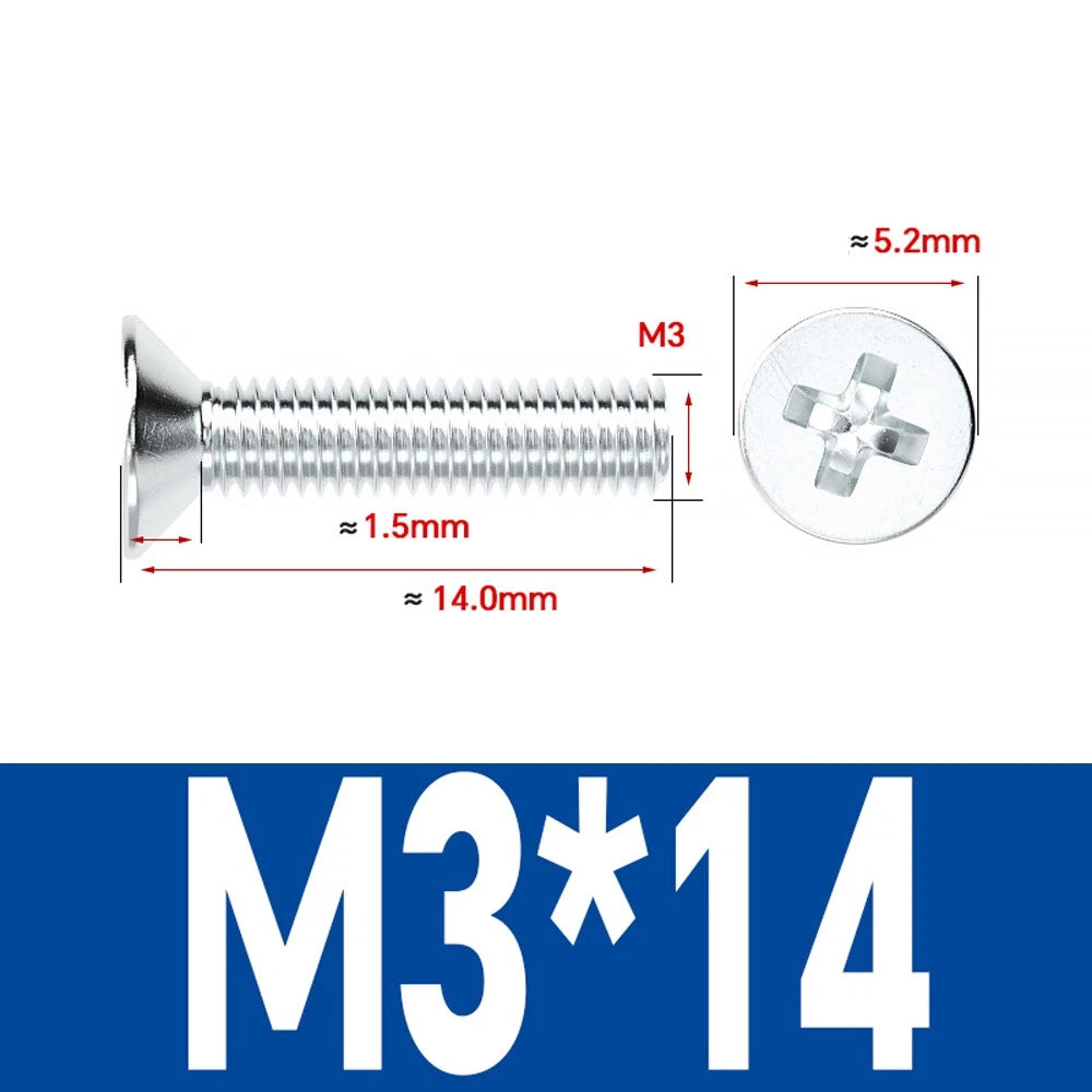 Countersunk Phillips Machine Screws – M2 to M12, White / Colour Zinc Plated, Carbon Steel