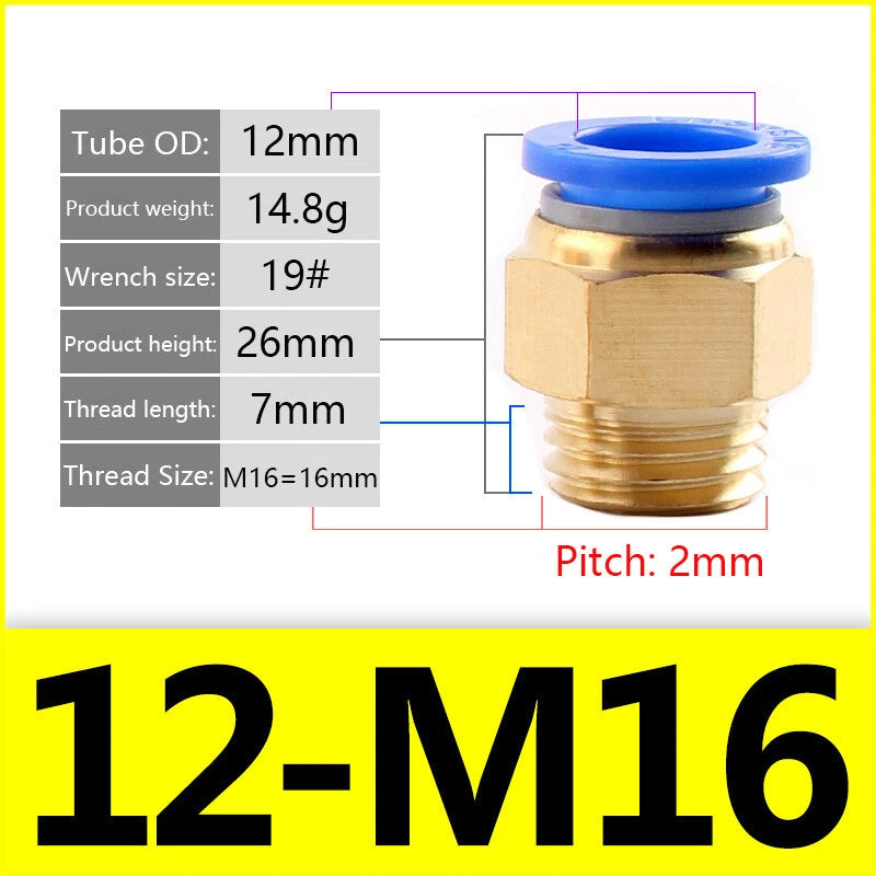 Pneumatic Straight Male Stud Push-to-Connect Fitting | PC4–PC12 × M5–M16