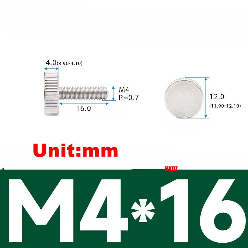 M3/M4 5mm to 20mm Flat Head Knurled Thumb Screws 303 Stainless Steel Hand Bolts