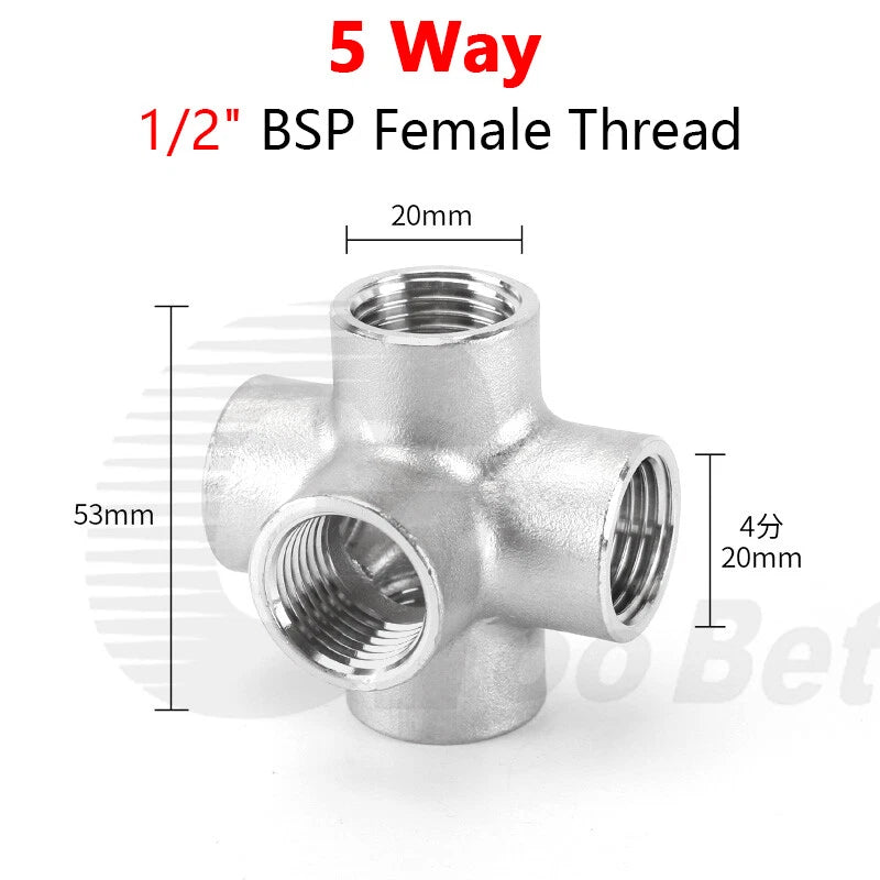 BSP Female Stainless Steel Pipe Fitting — 3/4/5-Way Adapter, 1/4" to 2"
