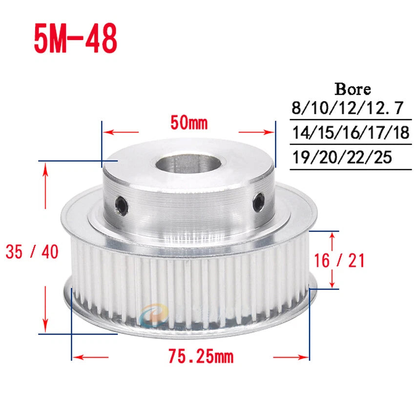 HTD-5M 10T-72T Timing Belt Pulley With Step Bore 5-25mm, For 20mm Width Belt