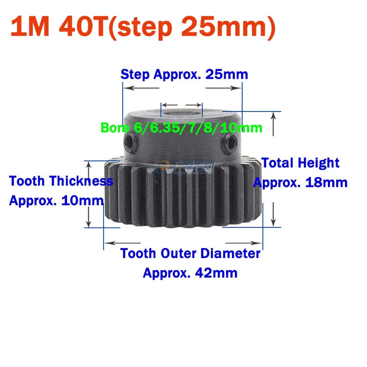 1 Module Spur Gear With Step 15-44 Teeth 45# Steel Pinion Gear Transmission Gear
