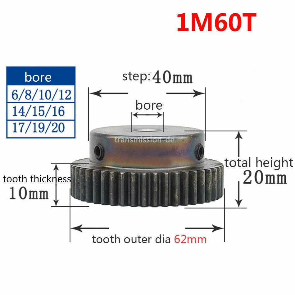 0.5/1 Mod Pinion Gear 10T-150T Spur Gear with Step 45# Steel Transmission Gear