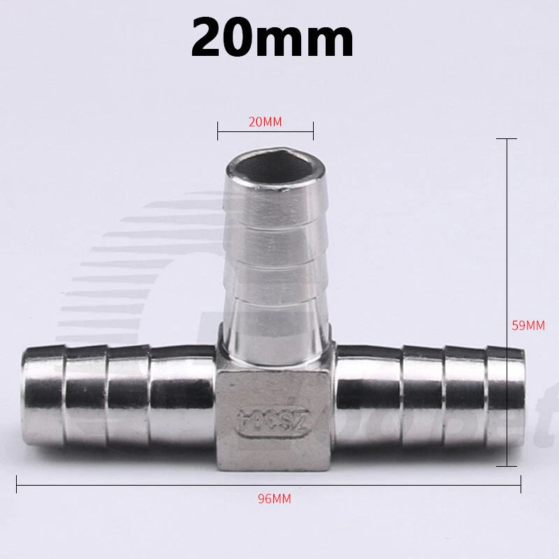 Stainless Steel Barbed Hose Connector — T-Piece & Y-Piece, 6mm–25mm