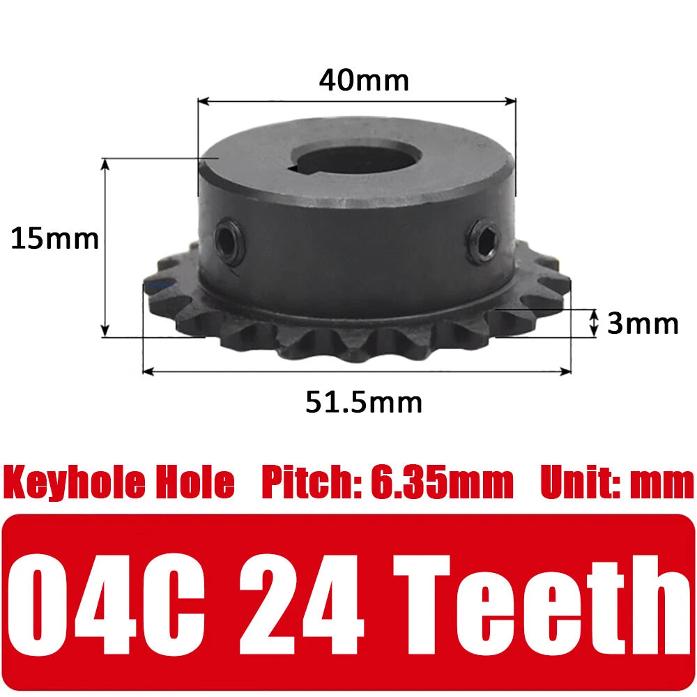 04C Roller Chain Drive Sprocket Wheel 11T-40T Keyhole Hole 8mm-30mm Pitch 6.35mm