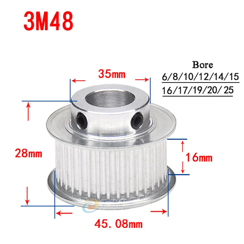 HTD-3M 12T-150T Timing Belt Pulley With Step Bore 8-25mm, For 15mm Width Belt