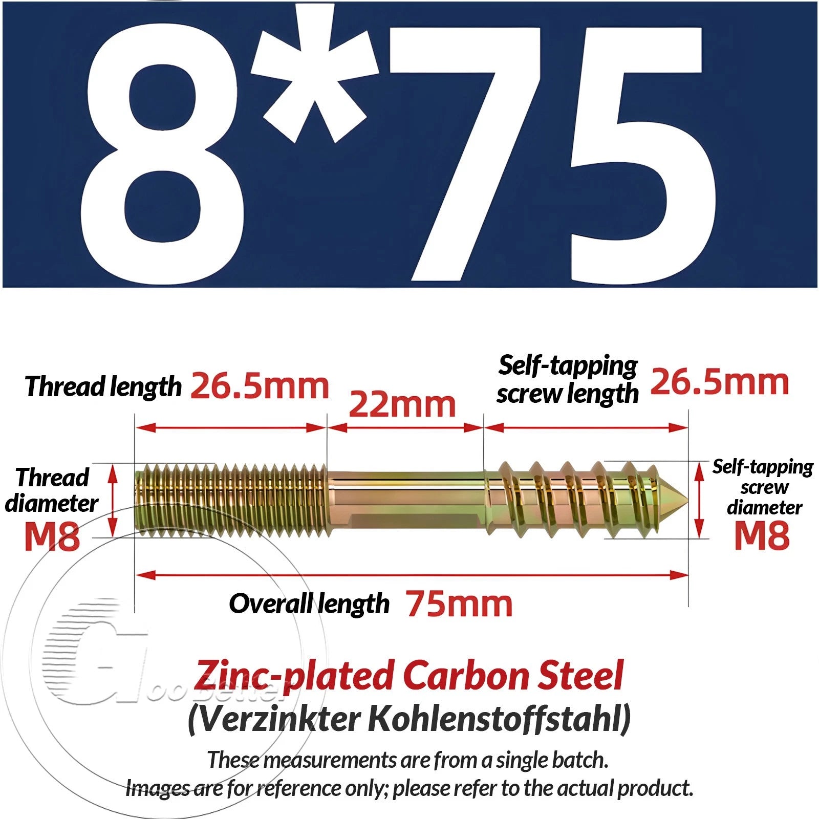 Galvanized Double-Ended Hanger Bolts M4 M5 M6 M8 M10, Wood-to-Metal Screws