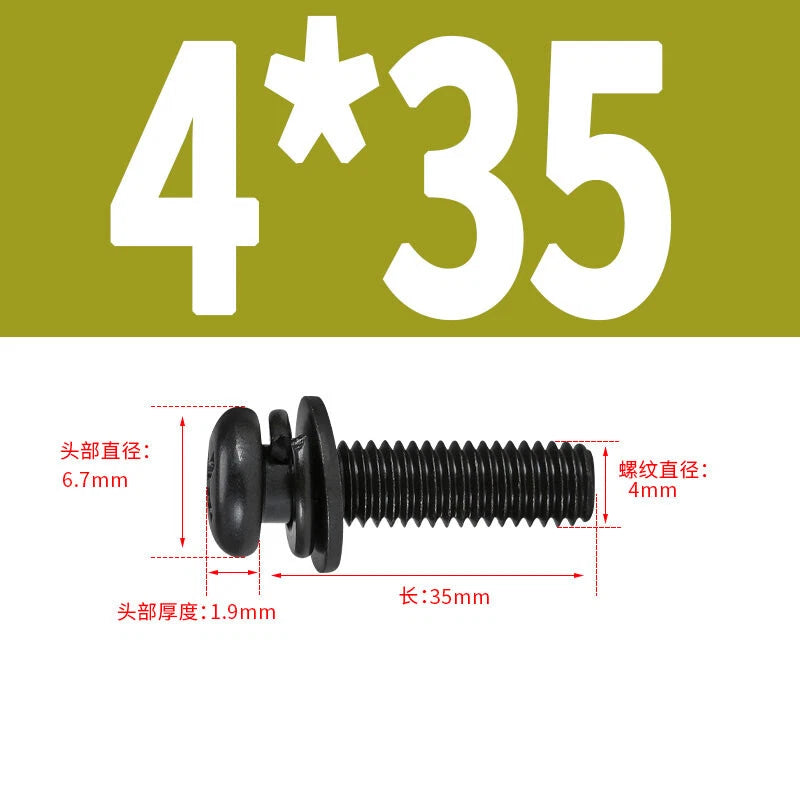 Black Zinc Pan Head Machine Screws with Washers, M2–M6 Pozi Phillips Drive