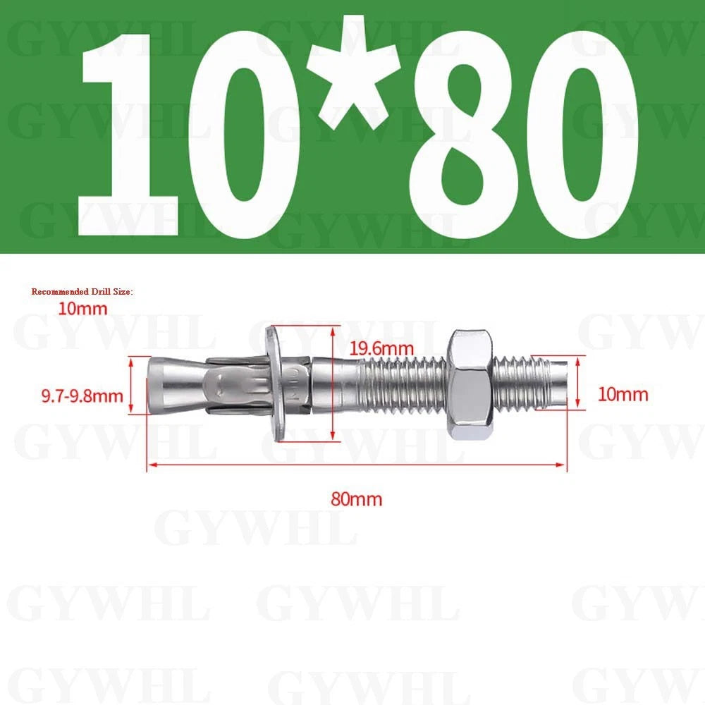 Hex Head Expansion Anchor Bolts — M6 to M20, Stainless Steel A2 & Zinc Plated, Extra Long