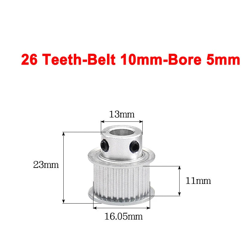 2GT Drive Pulley With Step 16 Tooth - 100 Tooth Bore 4mm - 25mm for 10mm Belt