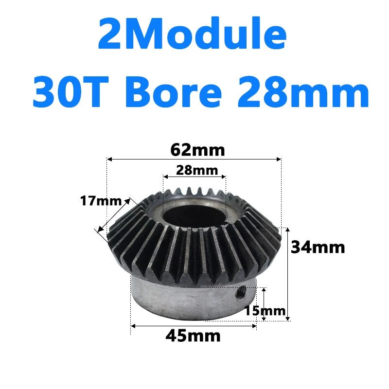 Bevel Gear 2 Module Ratio 1:1 Teeth 25 30 Bore Dia 10mm 12mm 14mm 15mm 16mm-28mm