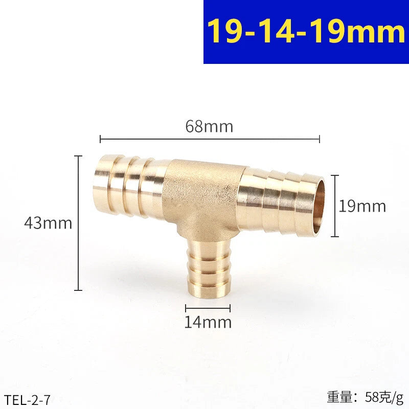 Brass Barbed T-Piece Hose Joiner Reducer Tee Connector — Air, Water & Fuel Fittings