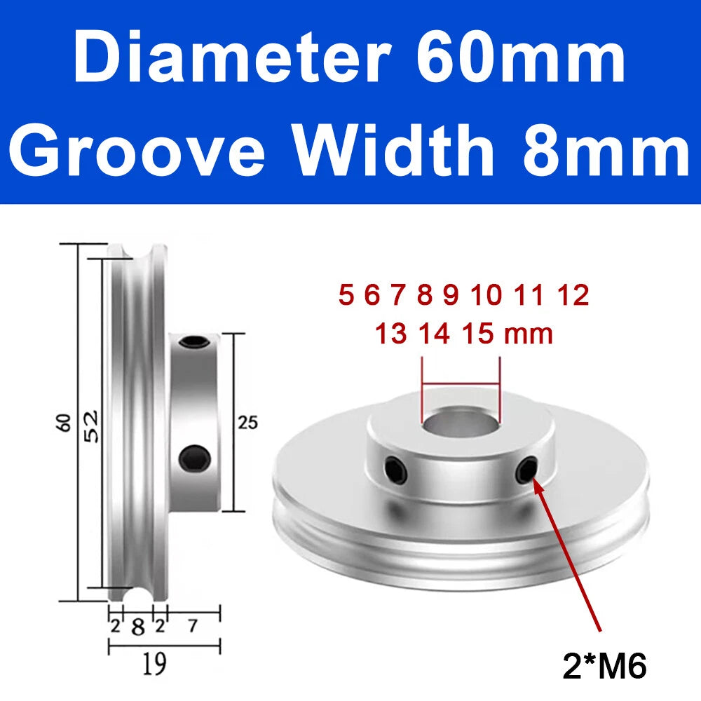 Alu U Pulley OD 20 30 40 50 60 80mm Single Groove Fixed Pulley for PU Round Belt