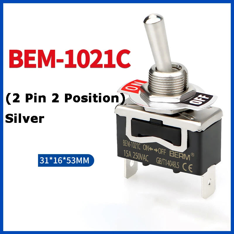 Metal Toggle Switch 250V AC 15A — On/Off Flick Switch for Dashboard & Panel (BEM / E-TEN)