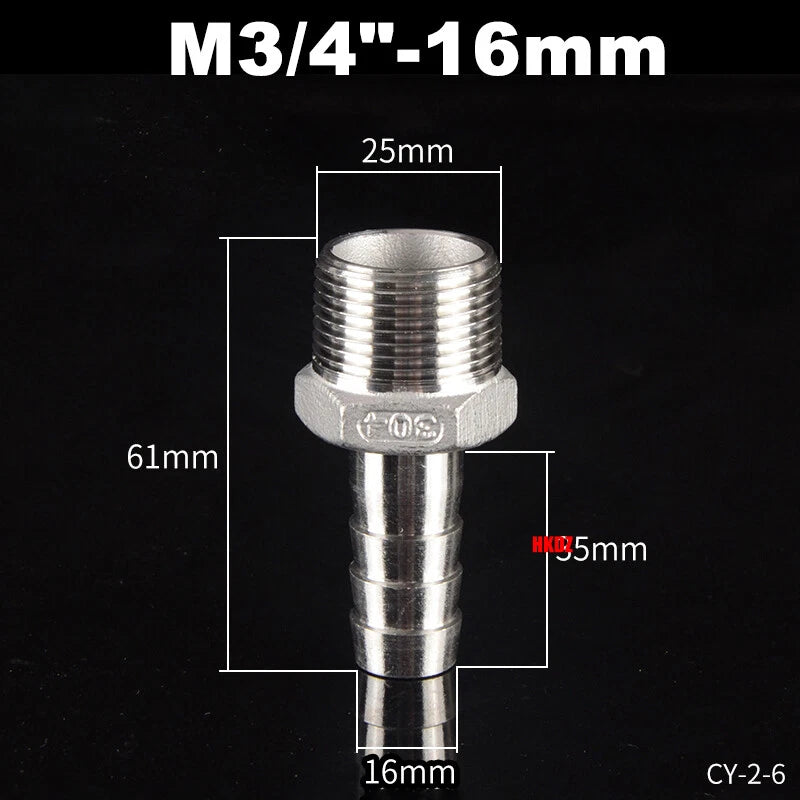 Stainless Steel 304 Barb Hose Tail Connector – 1/2" & 3/4" BSP Male Thread Hose Fittings