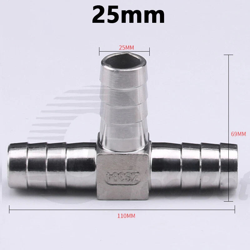 Stainless Steel Barbed Hose Connector — T-Piece & Y-Piece, 6mm–25mm