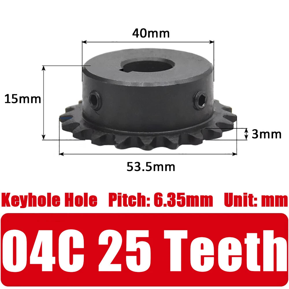 04C Roller Chain Drive Sprocket Wheel 11T-40T Keyhole Hole 8mm-30mm Pitch 6.35mm