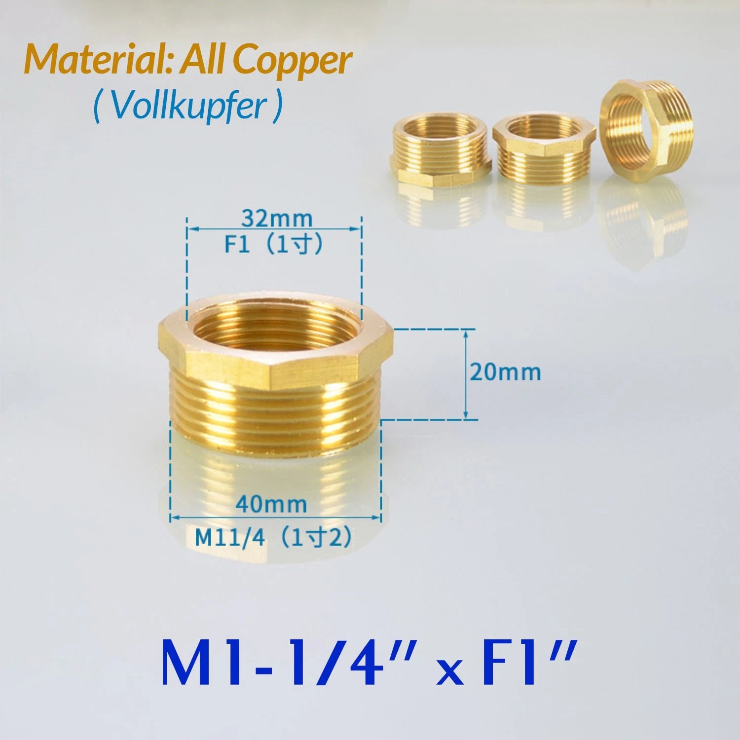 BSP Brass Reducing Hexagon Bush — Male to Female Thread Pipe Fittings