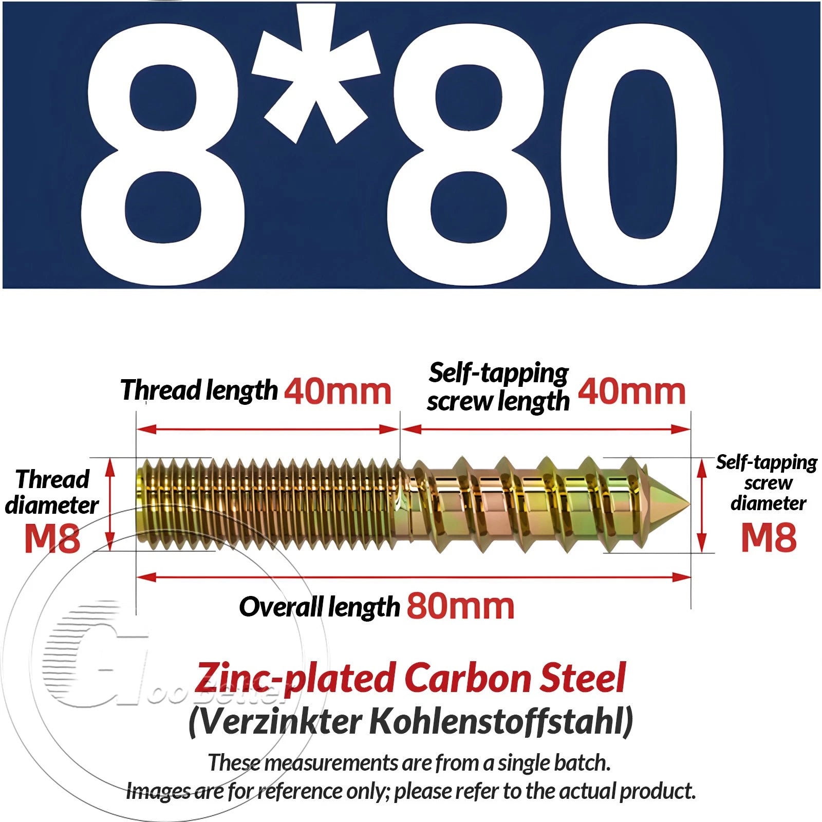 Galvanized Double-Ended Hanger Bolts M4 M5 M6 M8 M10, Wood-to-Metal Screws