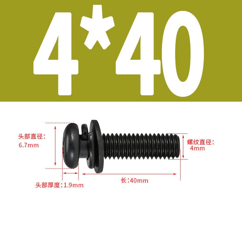 Black Zinc Pan Head Machine Screws with Washers, M2–M6 Pozi Phillips Drive